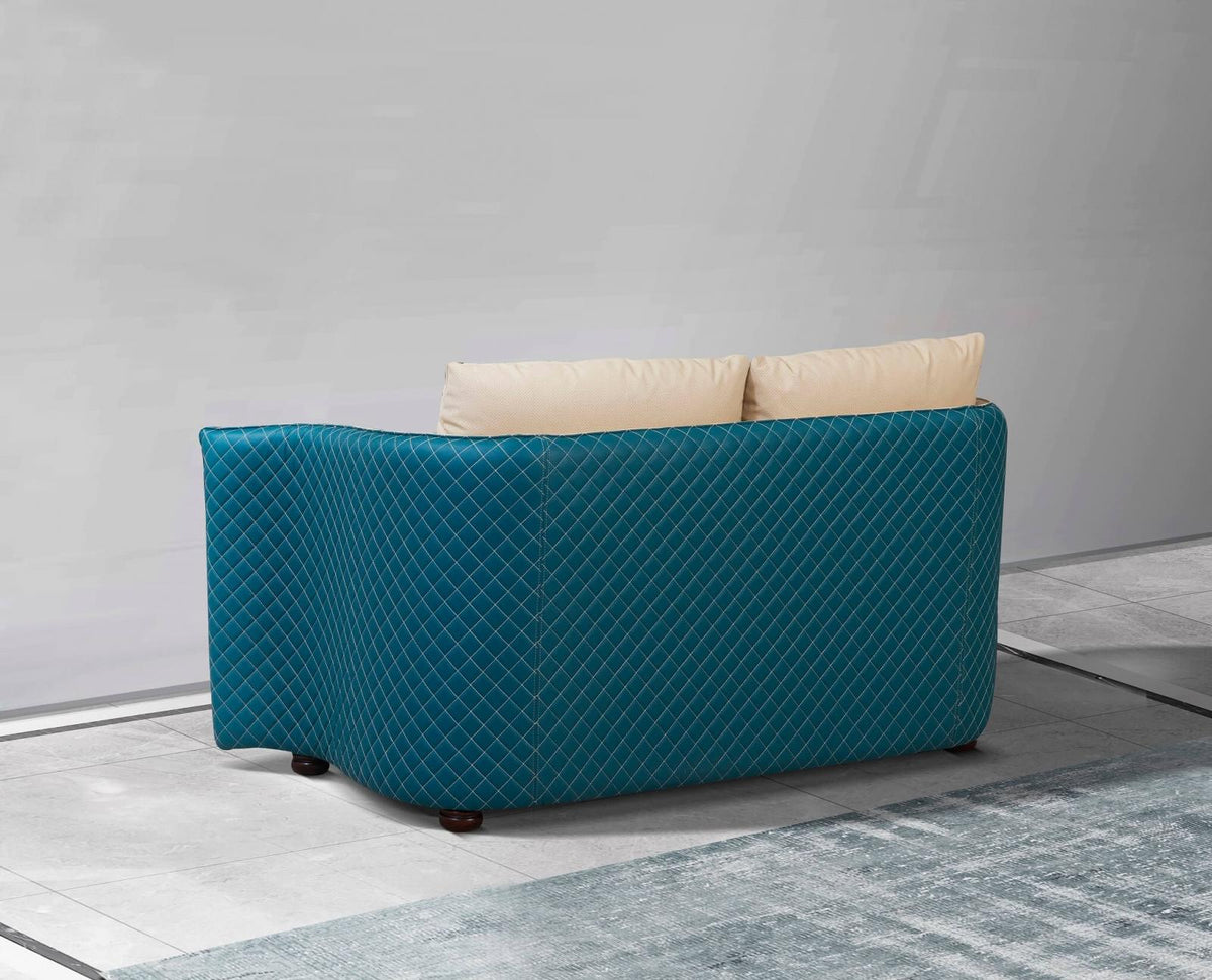 Beige & Blue Leather Loveseat B54983