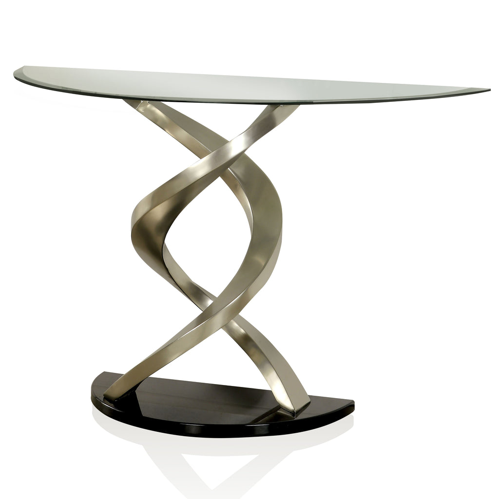 Silver Glass Top Half-moon Sofa Table K280