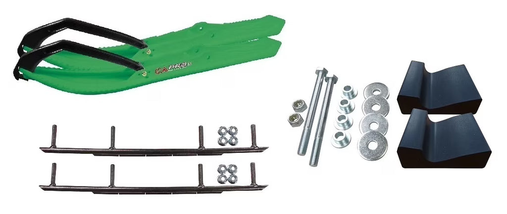 Green BX Snowmobile Skis with 10" Round Bars Complete Kit S71277