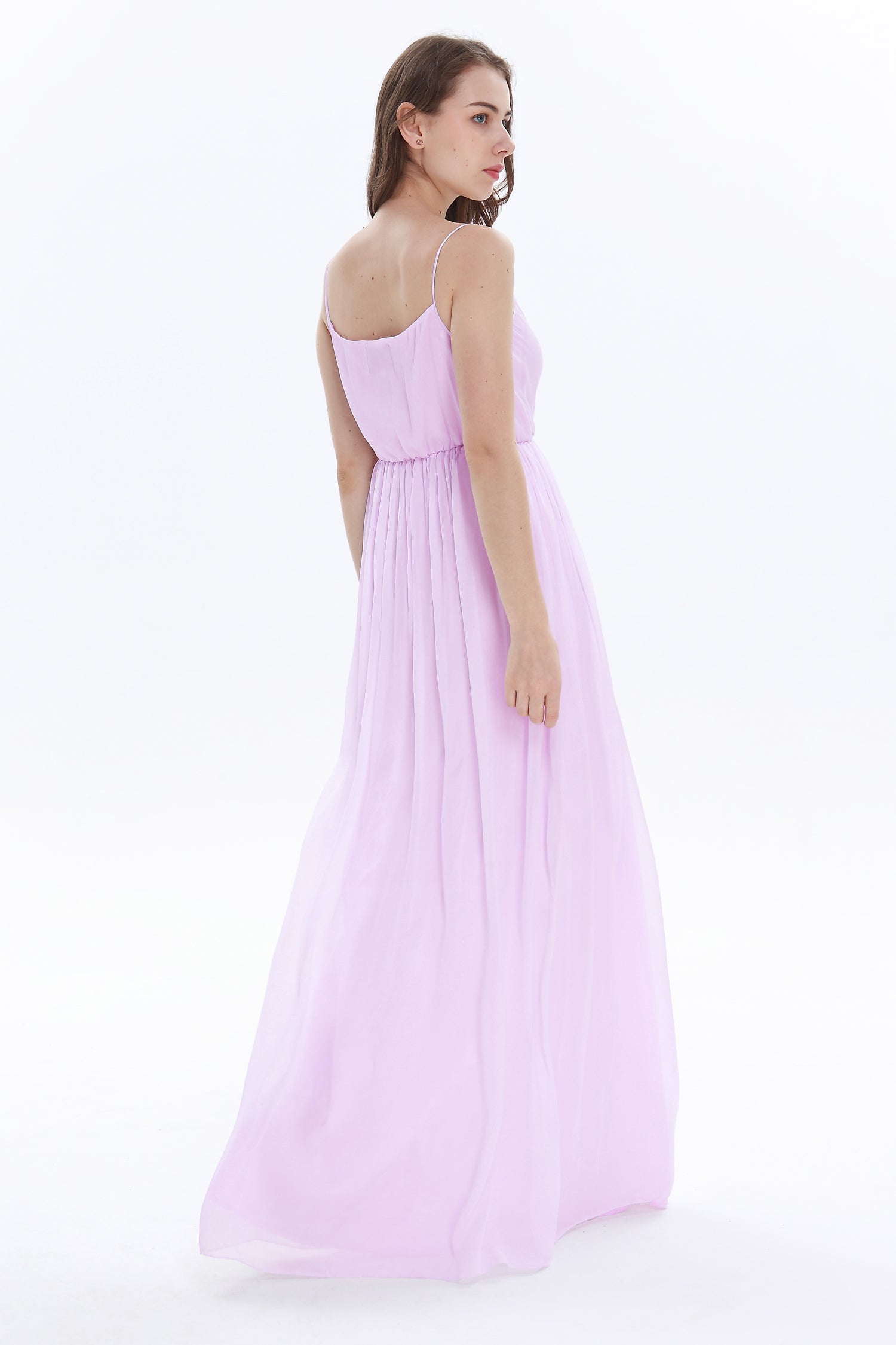 V Neck Spaghetti Strap Floor Length Bridesmaid Dress Q8678