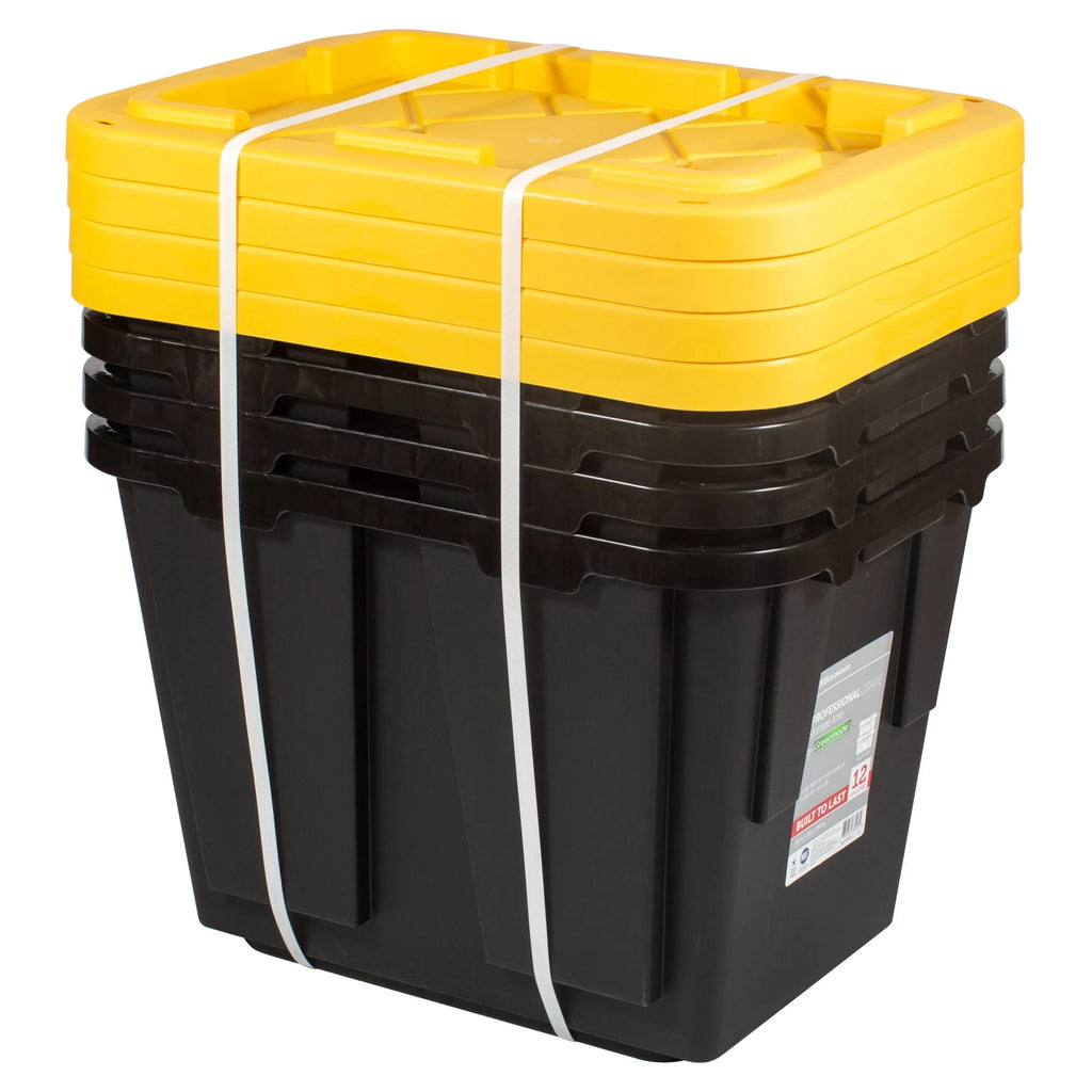 12-Gallon Black/Yellow Pack Of 4 Storage Totes P601651