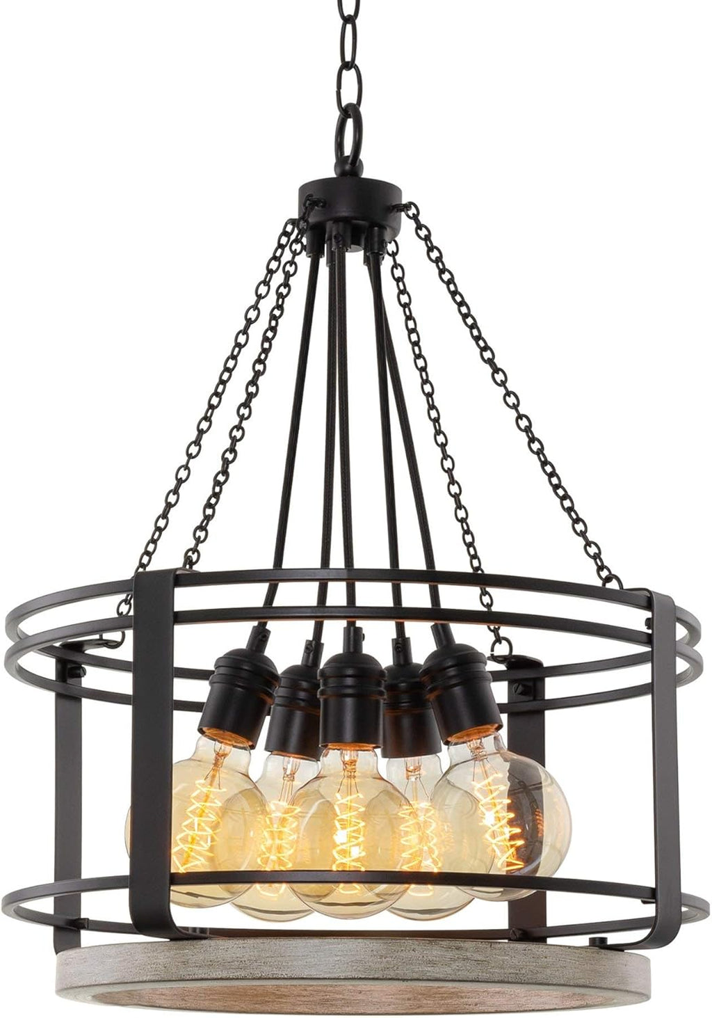 18 5-Light Farmhouse Chandelier, Light Cedar Wood Style Black Finish I594029