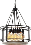18 5-Light Farmhouse Chandelier, Light Cedar Wood Style Black Finish I594029