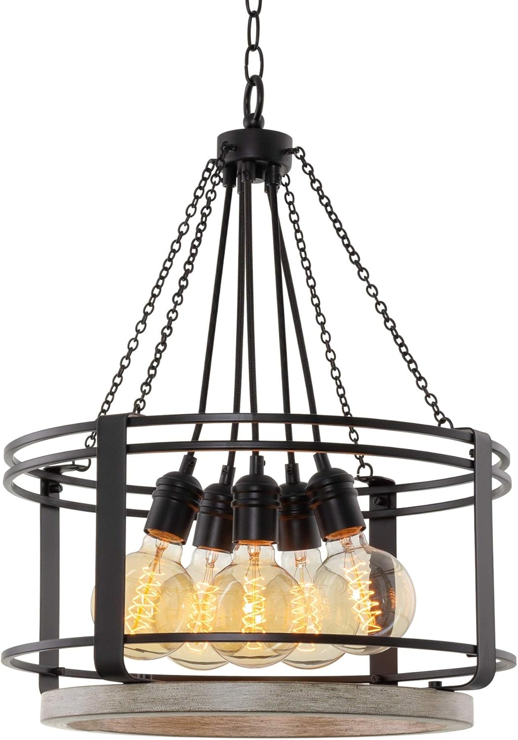 18 5-Light Farmhouse Chandelier, Light Cedar Wood Style Black Finish I594029