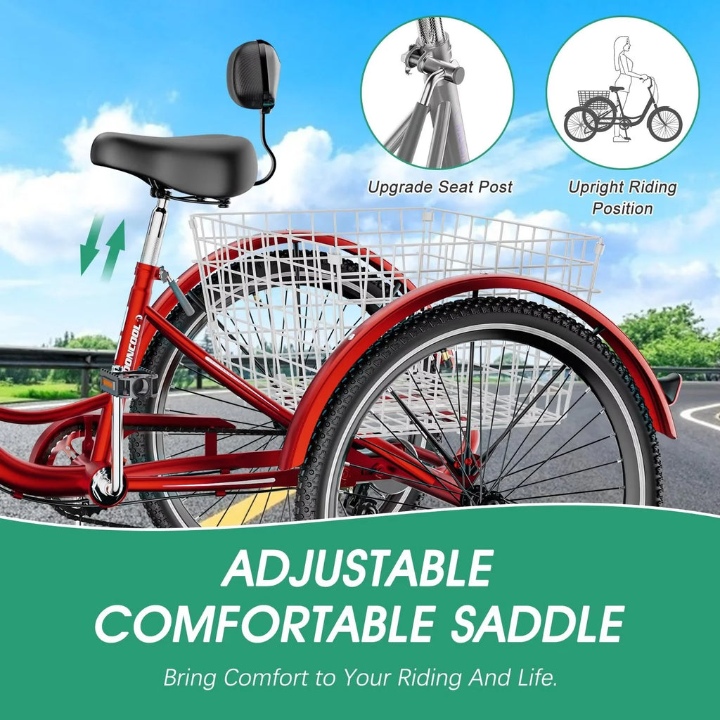 24" 7-Speed 3 Wheel Adult Tricycle with Basket R24708