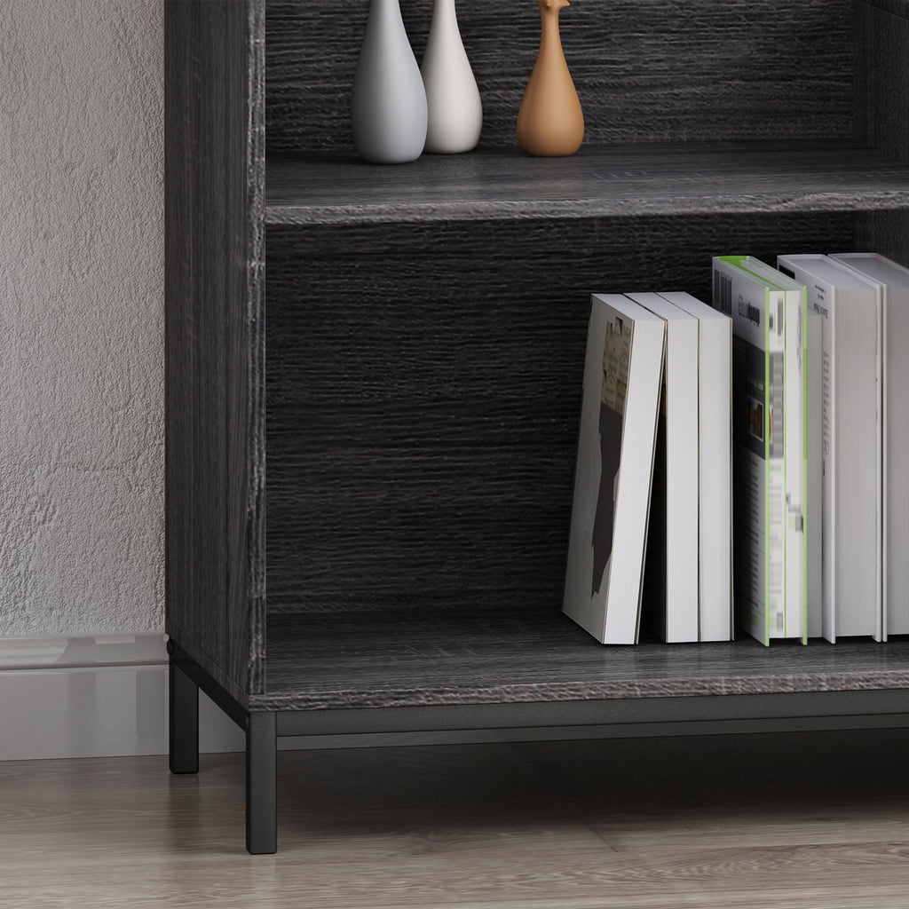 Walnut and Black Faux Wood Cube Bookcase K3032