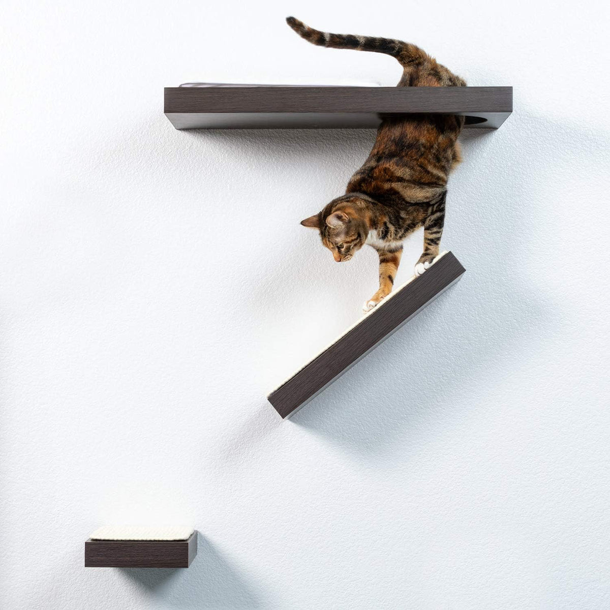 Espresso Cat Activity Wall Shelves with Sisal Surfaces O4152