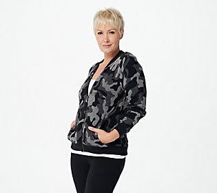 Camo Zip-Up Bomber, Size 3X, Carbon Multi T375532