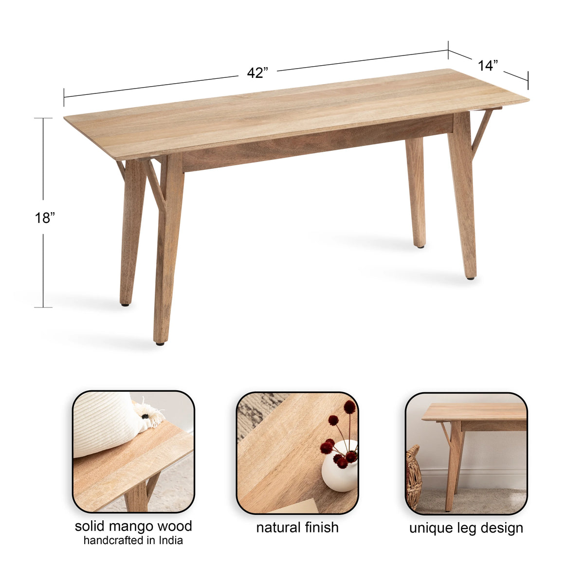 Mid-Century Rectangle Wooden Bench K206