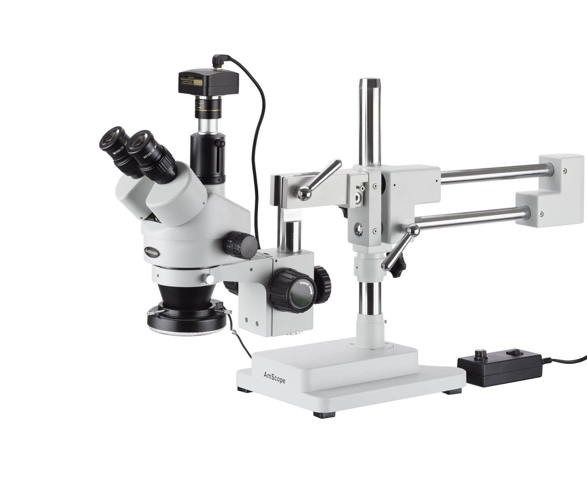 7X-45X Simul-Focal Stereo Zoom Microscope with 144-LED Ring Light and 10MP Camera F96102