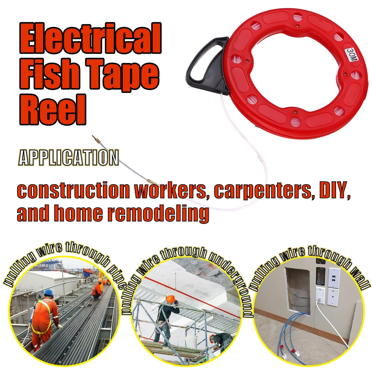 Fiberglass Fish Tape Reel Puller with Impact Case D370373