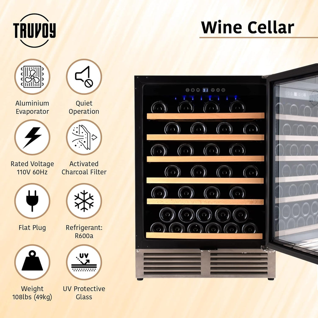 Wine Cooler Refrigerator with Reversible Low UV Glass Door, Touch Thermostat Control with LED Display, Lock, 150L Storage R258363