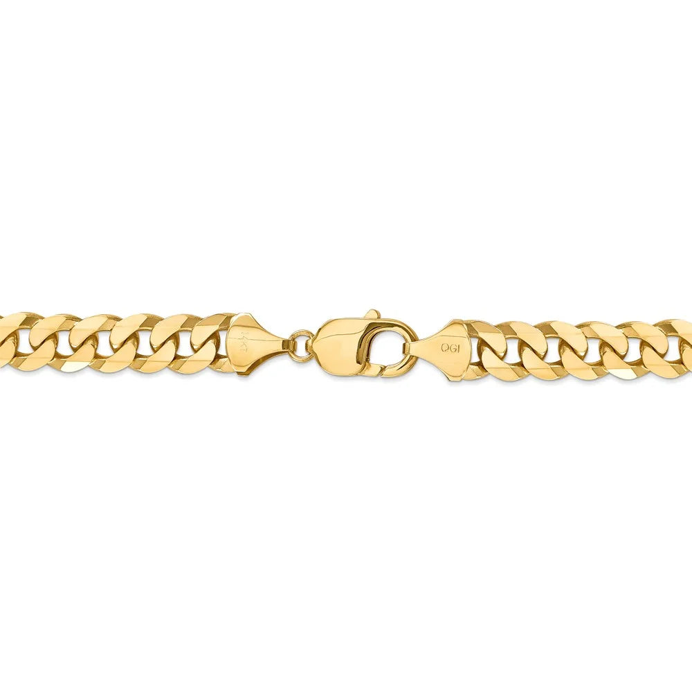14kt Yellow Gold 9.5mm Flat Beveled Curb Chain, 9 inch, Lobster Clasp M487