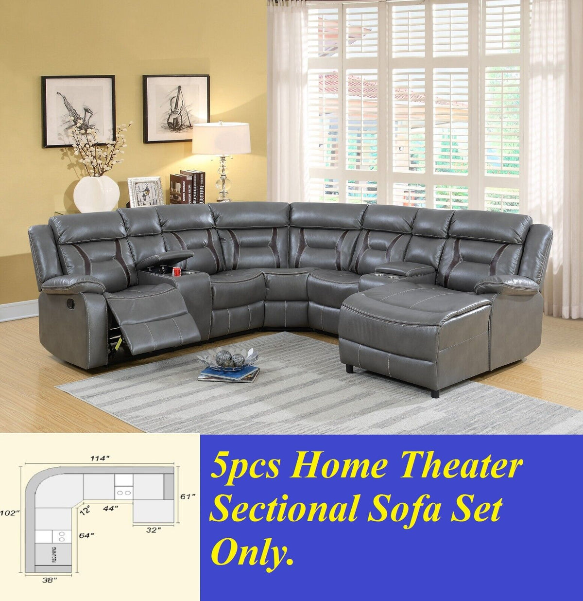 Gray Gel Leatherette 5pc Sectional Sofa Set F76939