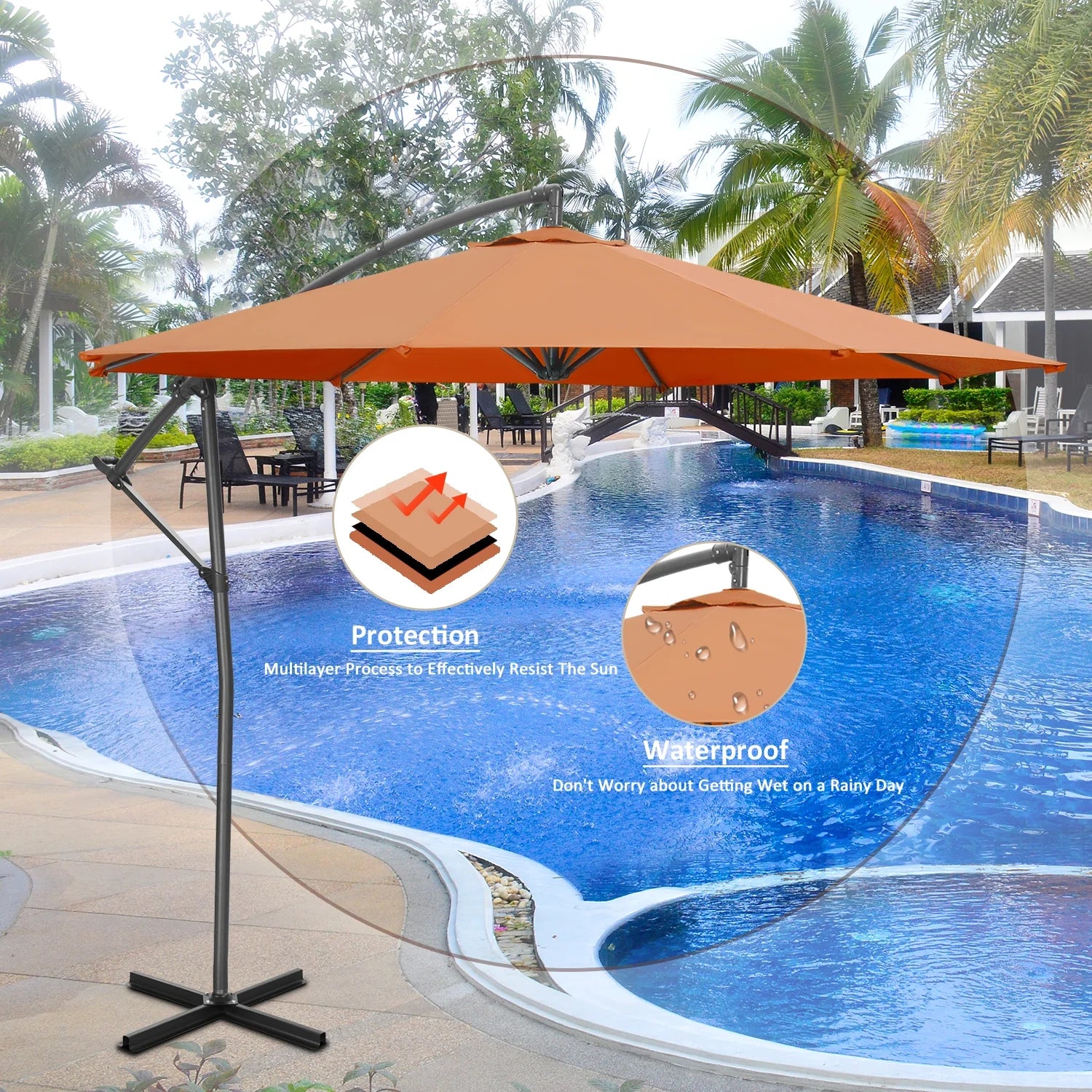 10ft Offset Patio Umbrella with Cross Base T6812