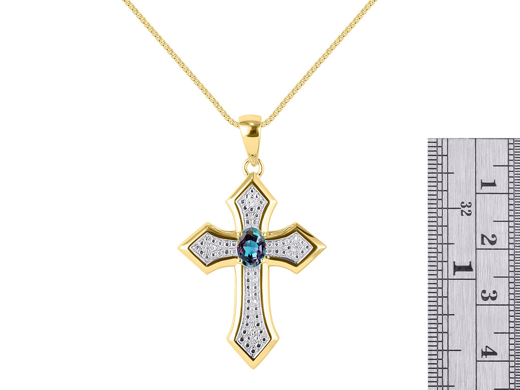 Yellow Gold Plated Silver 925 Cross Necklace with Genuine Diamonds Pendant, 18" Chain O47264
