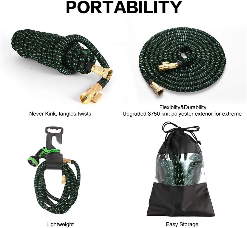75 FT 3/4" Solid Brass Connectors 10 Function Spray Hose Nozzle 3-Layers Latex Collapsible Hose Pack of 2 J8386