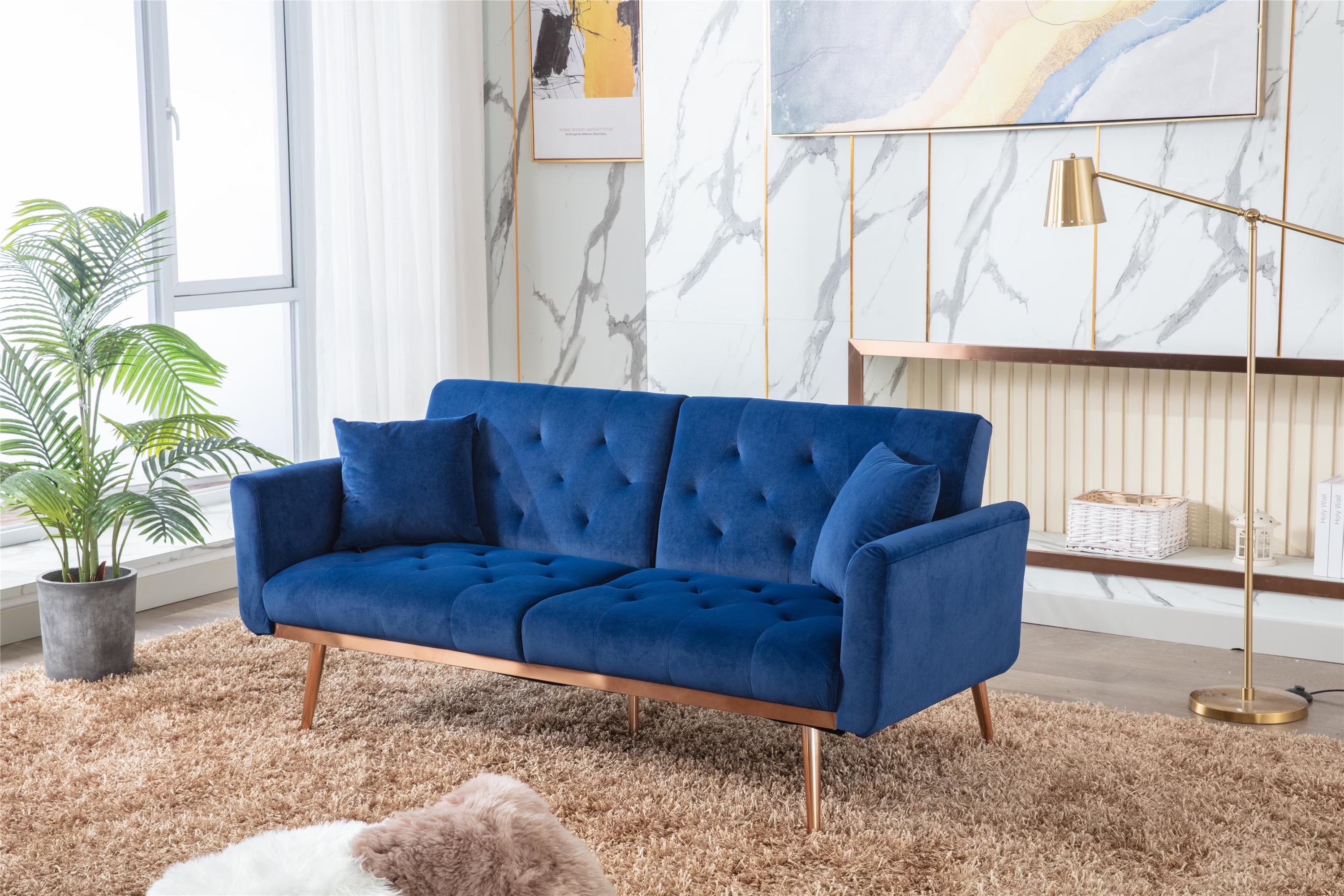 Blue Velvet Sofa Loveseat Set X5590