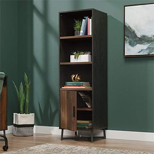 Industrial Tall 3 Adjustable Shelves Bookcase with Door in Grand Walnut and Black T86721