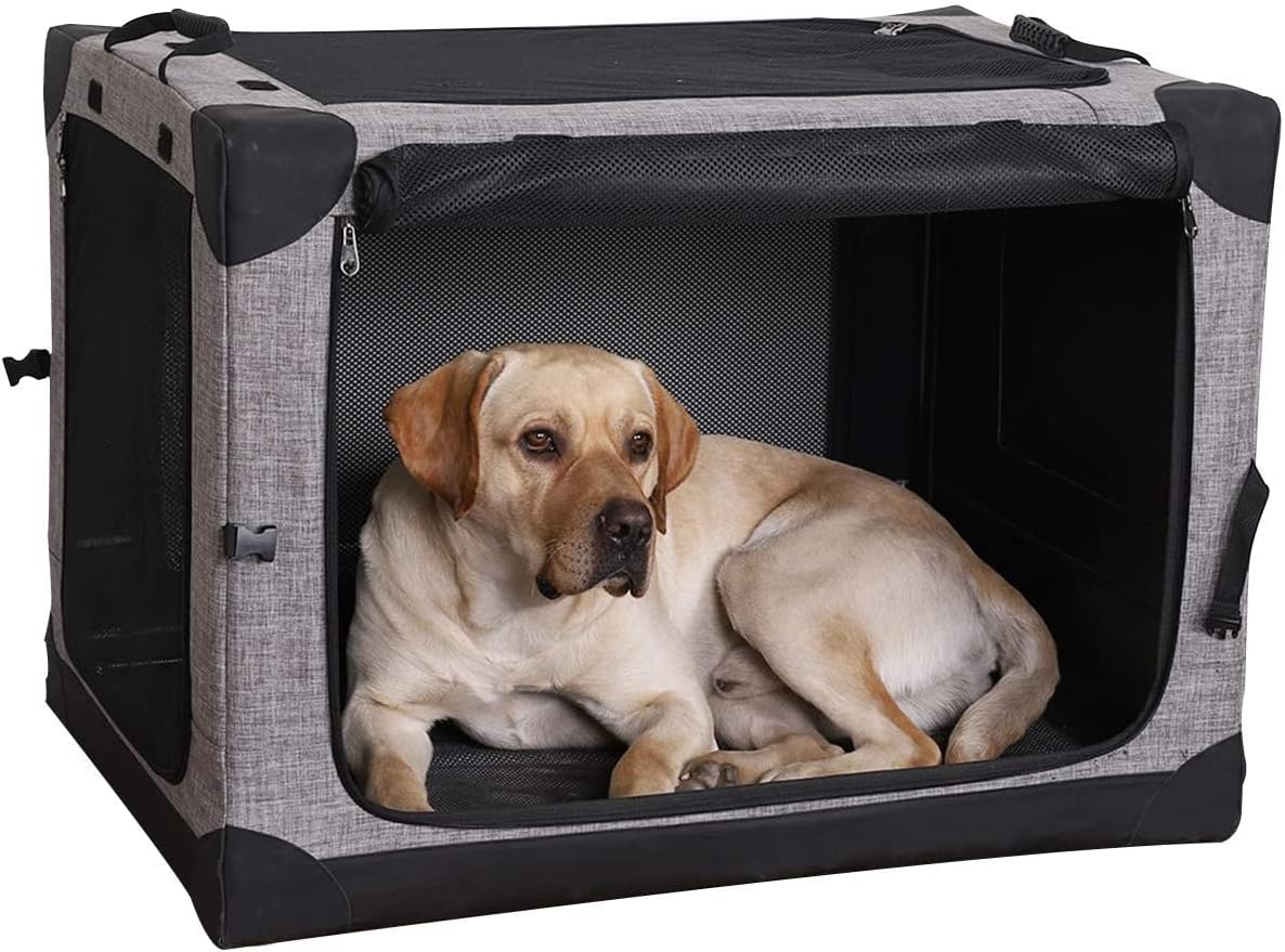 Portable Folding Dog Kennel with Mesh Mat, Khaki, Pack of 2 Y723396