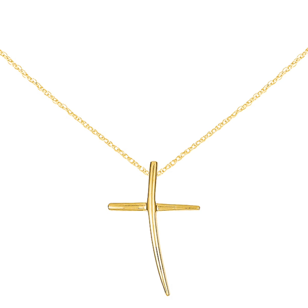 14 Karat Yellow Gold Polished Cross Pendant with 18-inch Chain H9500