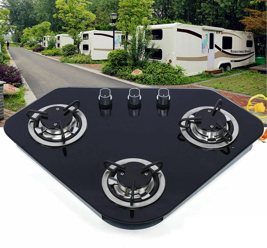 2 Burners Built-in LPG RV Cooktop Gas Hob with 8mm Black Tempered Glass Panel Y930738