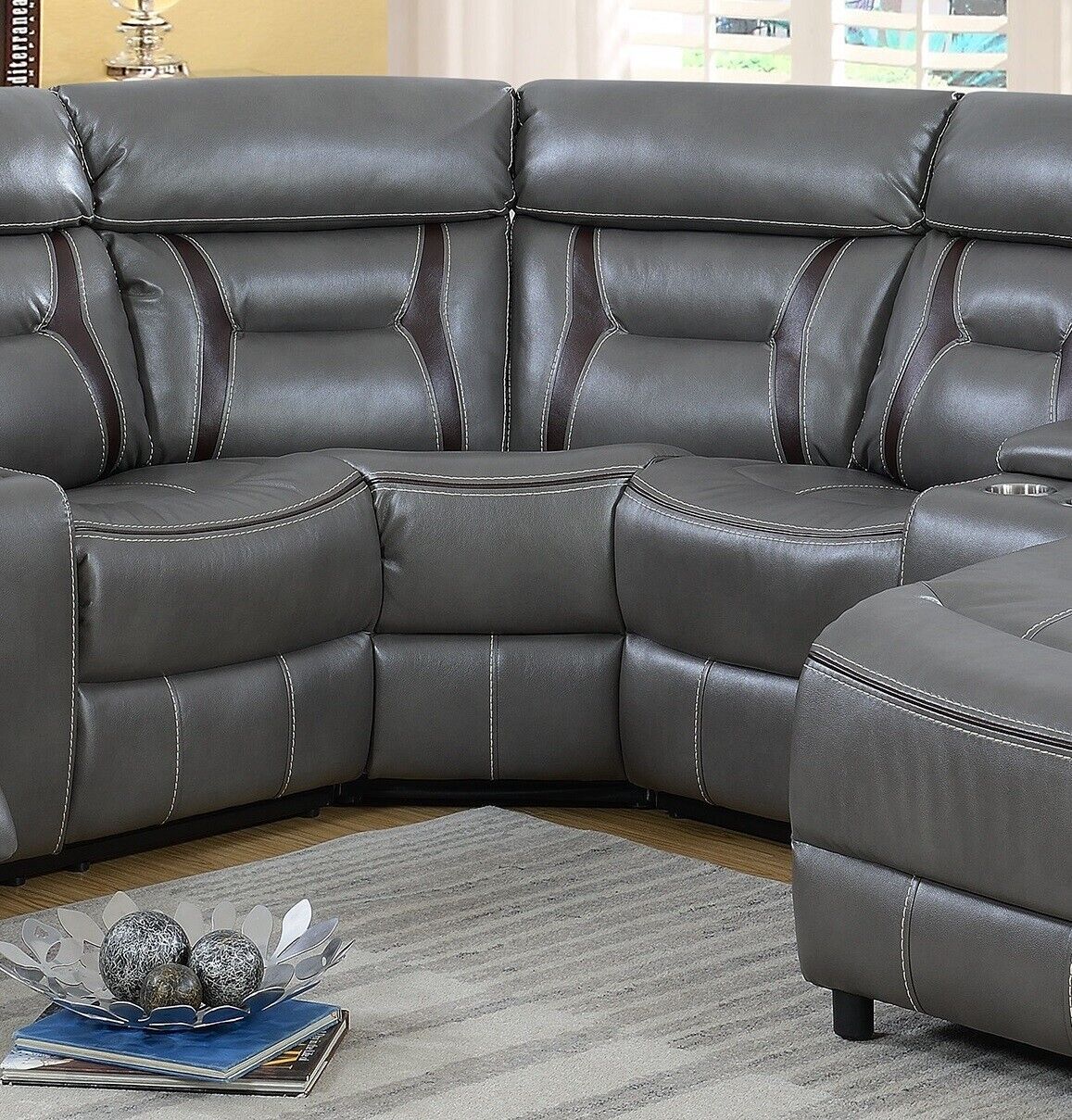 Gray Gel Leatherette 5pc Sectional Sofa Set F76939