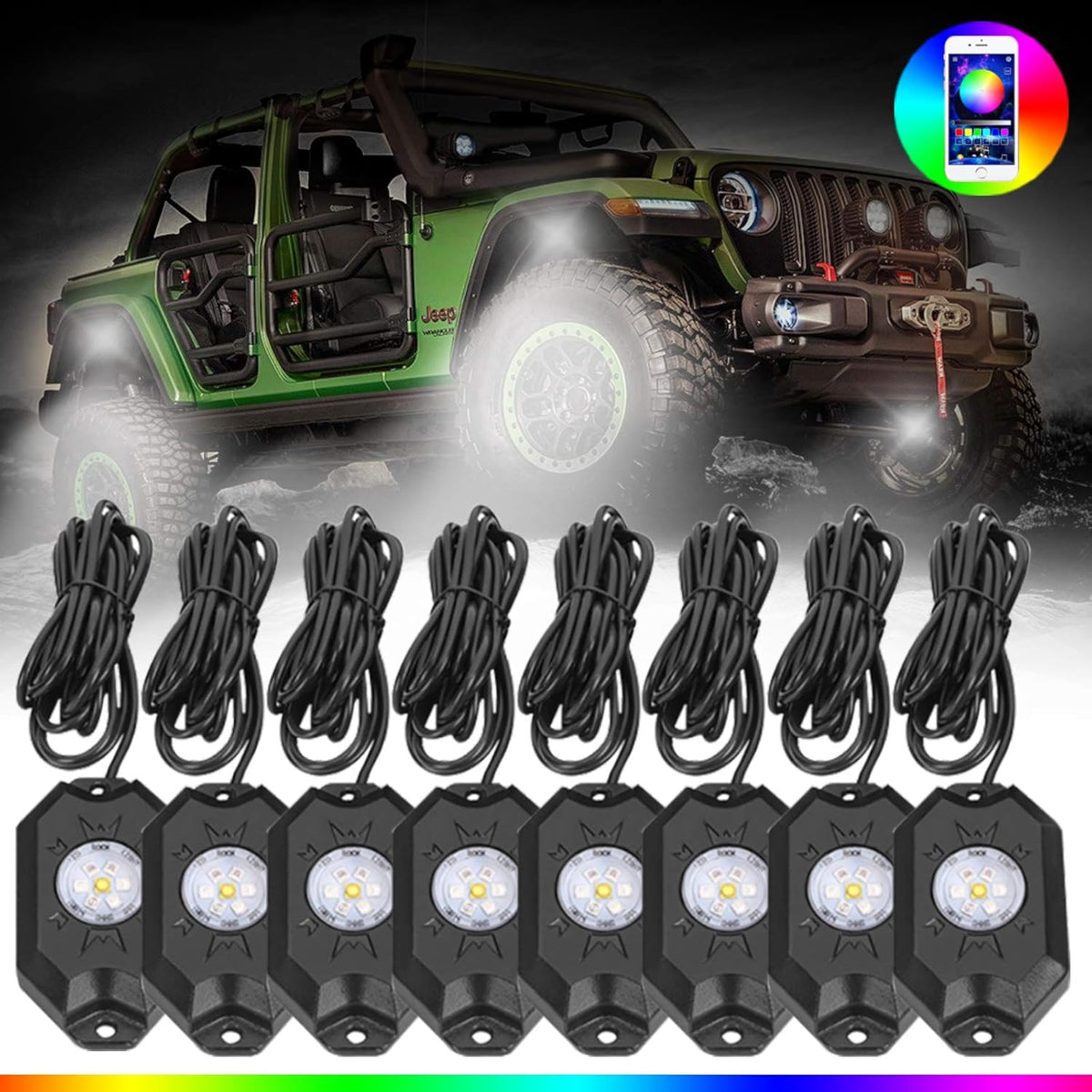 12 Pod Waterproof LED Rock Lights Kit with Bluetooth Controller E290002