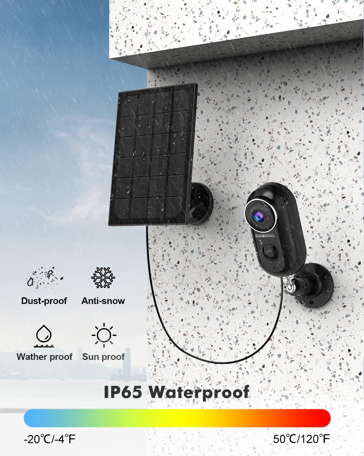 1080P HD Outdoor Security Camera with Solar Powered, Human Motion Detection, Night Vision, 2-Way Audio, IP66 Waterproof C655
