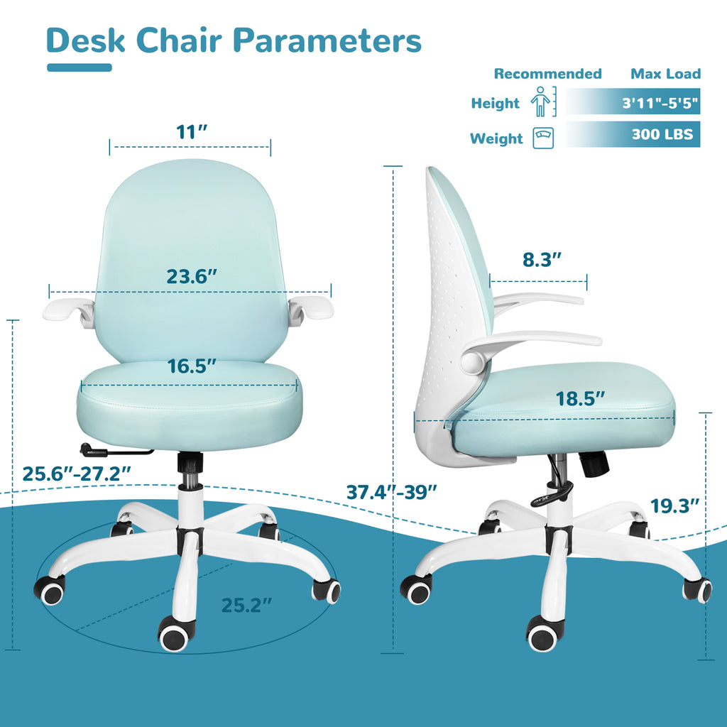 Blue PU Leather Ergonomic Desk Chair with Flip-up Arms J14426