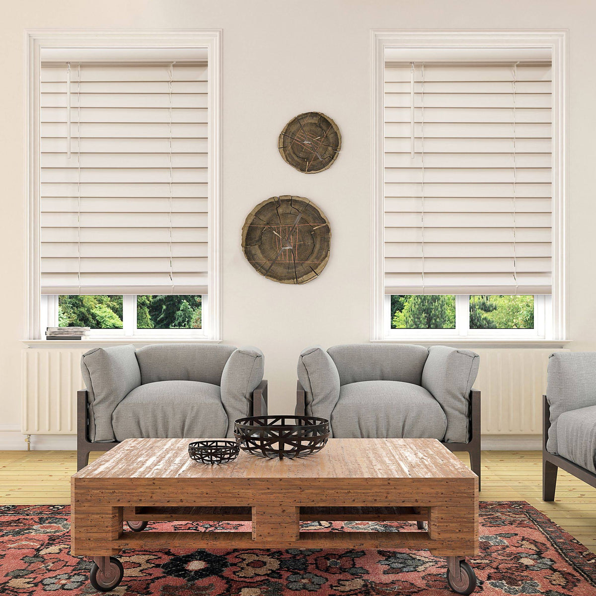 White 36.5x22 Cordless Faux Wood Blinds N54136