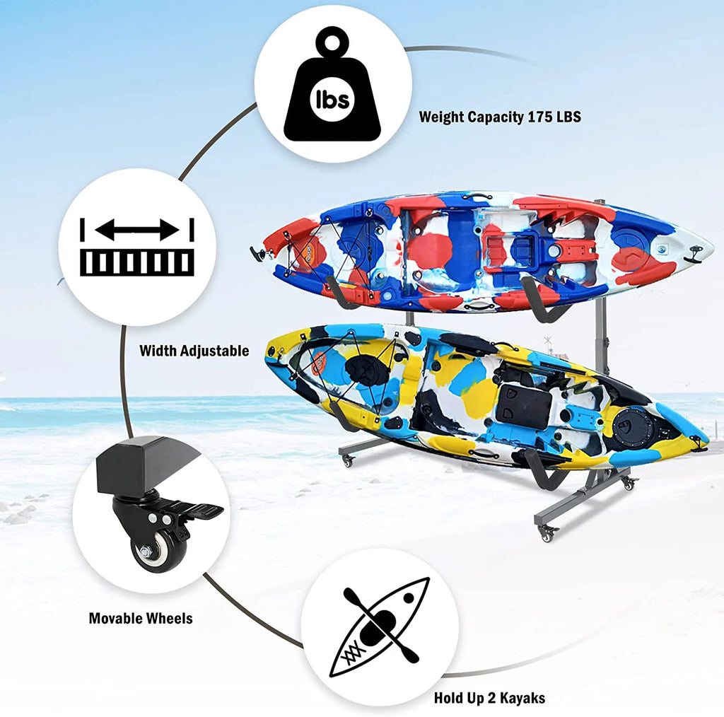 Freestanding Kayak Storage Rack with Lockable Wheels Wide Adjustable Y5385