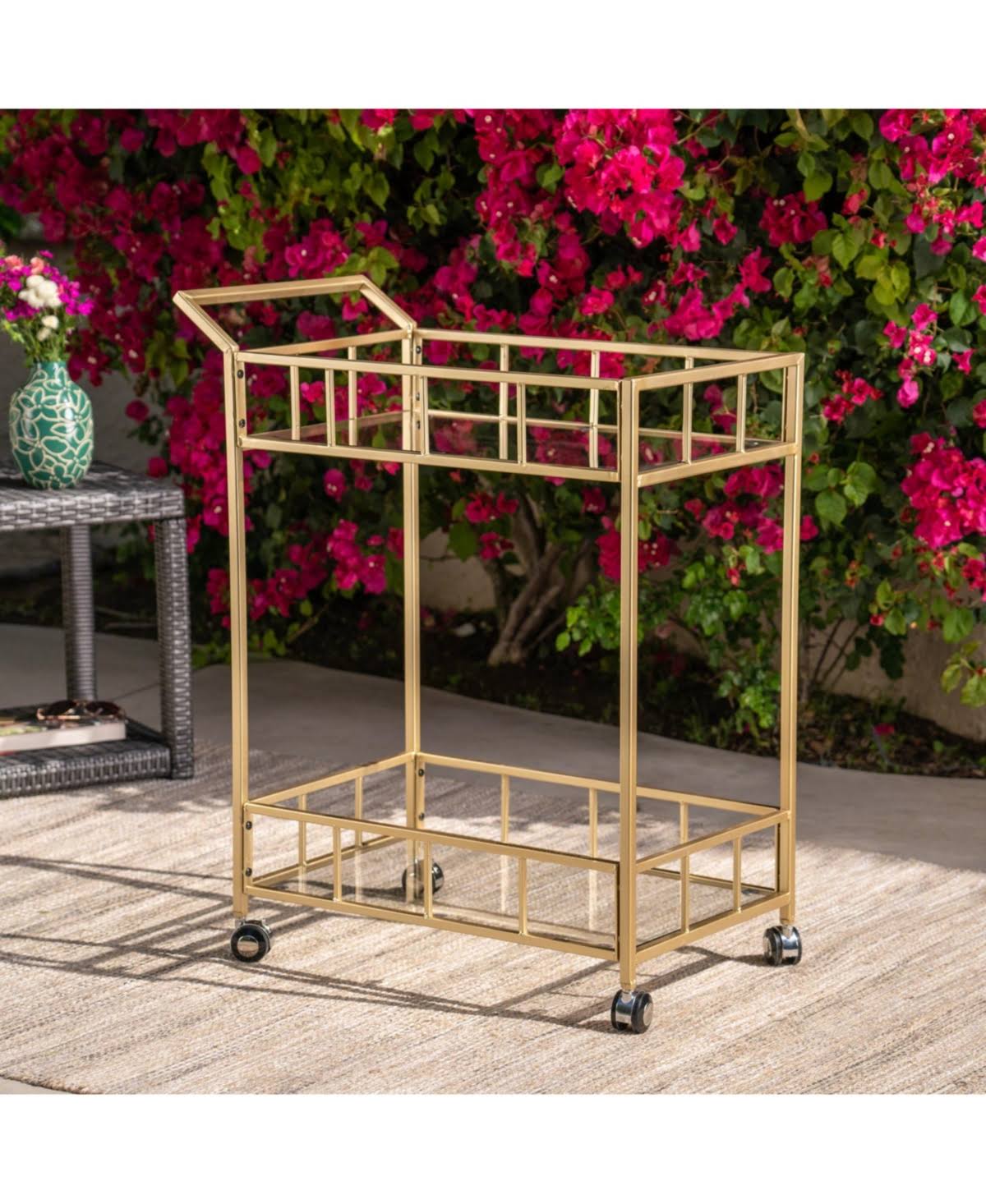 Gold Iron and Glass Patio Serving Cart F7988