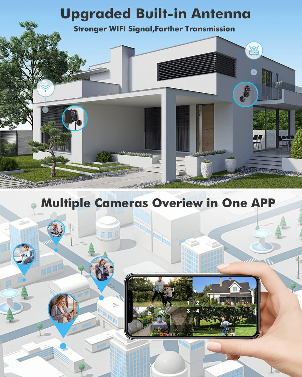 1080P HD Outdoor Security Camera with Solar Powered, Human Motion Detection, Night Vision, 2-Way Audio, IP66 Waterproof C655