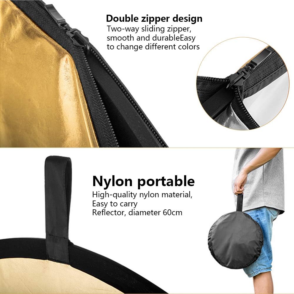 5 in 1 Collapsible Reflector Set with 2 Handles and Carrying Bag Gold Silver White Black Transparent (23.6in) F855041