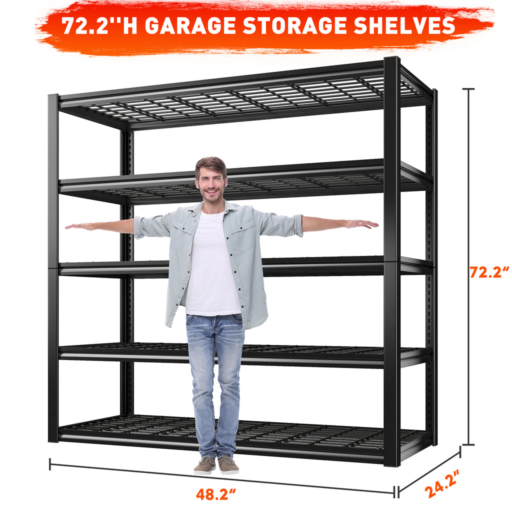 Heavy Duty 5 Tier Metal Wire Garage Storage Shelving Rack, Black H880521