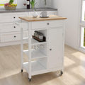 White Solid Wood Top Kitchen Island on Wheels with Single Door and One Drawer Towel Rack G208
