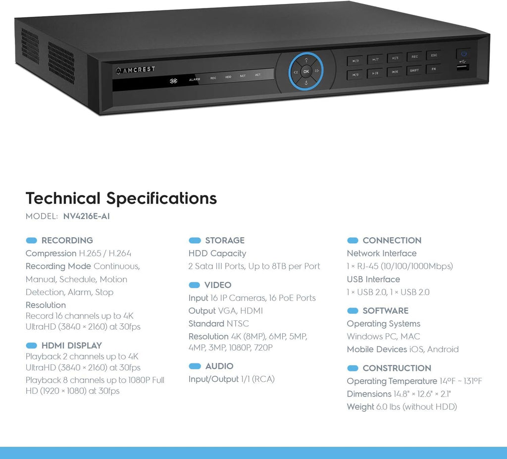 16CH 4K AI NVR with 16-Port PoE F5120
