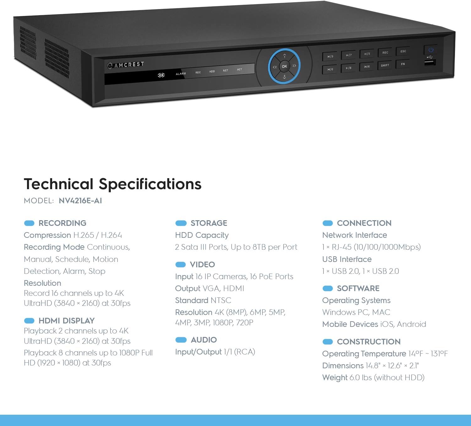 16CH 4K AI NVR with 16-Port PoE F5120