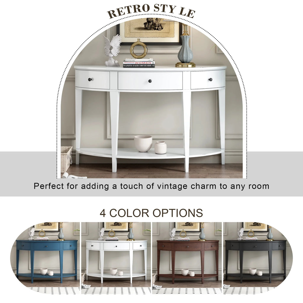 White Curved Console Table with 3 Drawers and Bottom Shelf M718455
