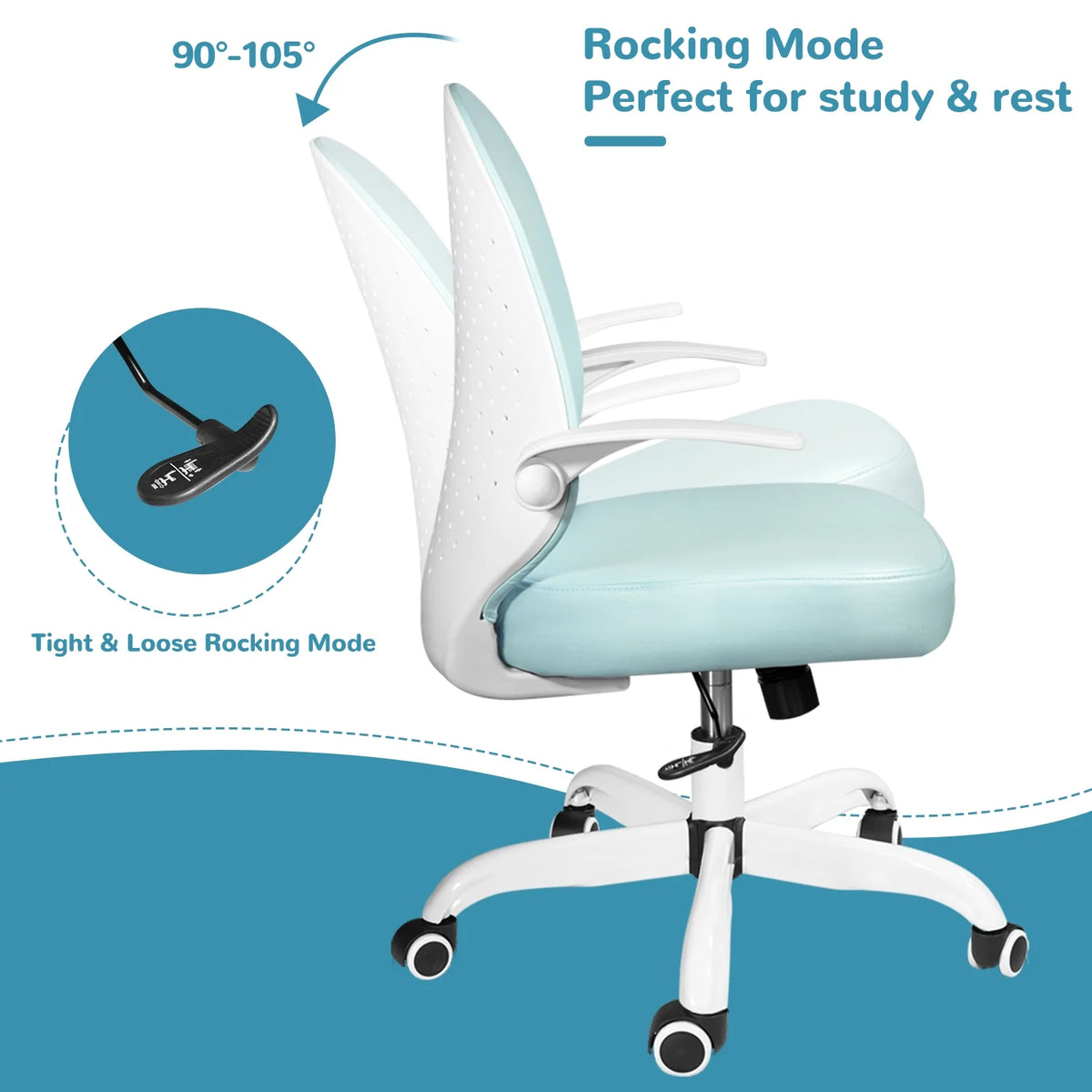 Blue PU Leather Ergonomic Desk Chair with Flip-up Arms J14426