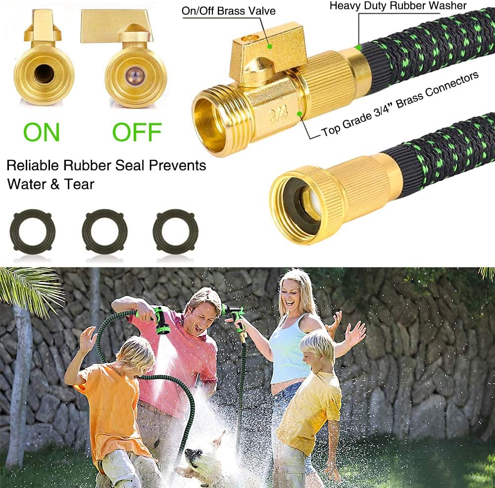 75 FT 3/4" Solid Brass Connectors 10 Function Spray Hose Nozzle 3-Layers Latex Collapsible Hose Pack of 2 J8386