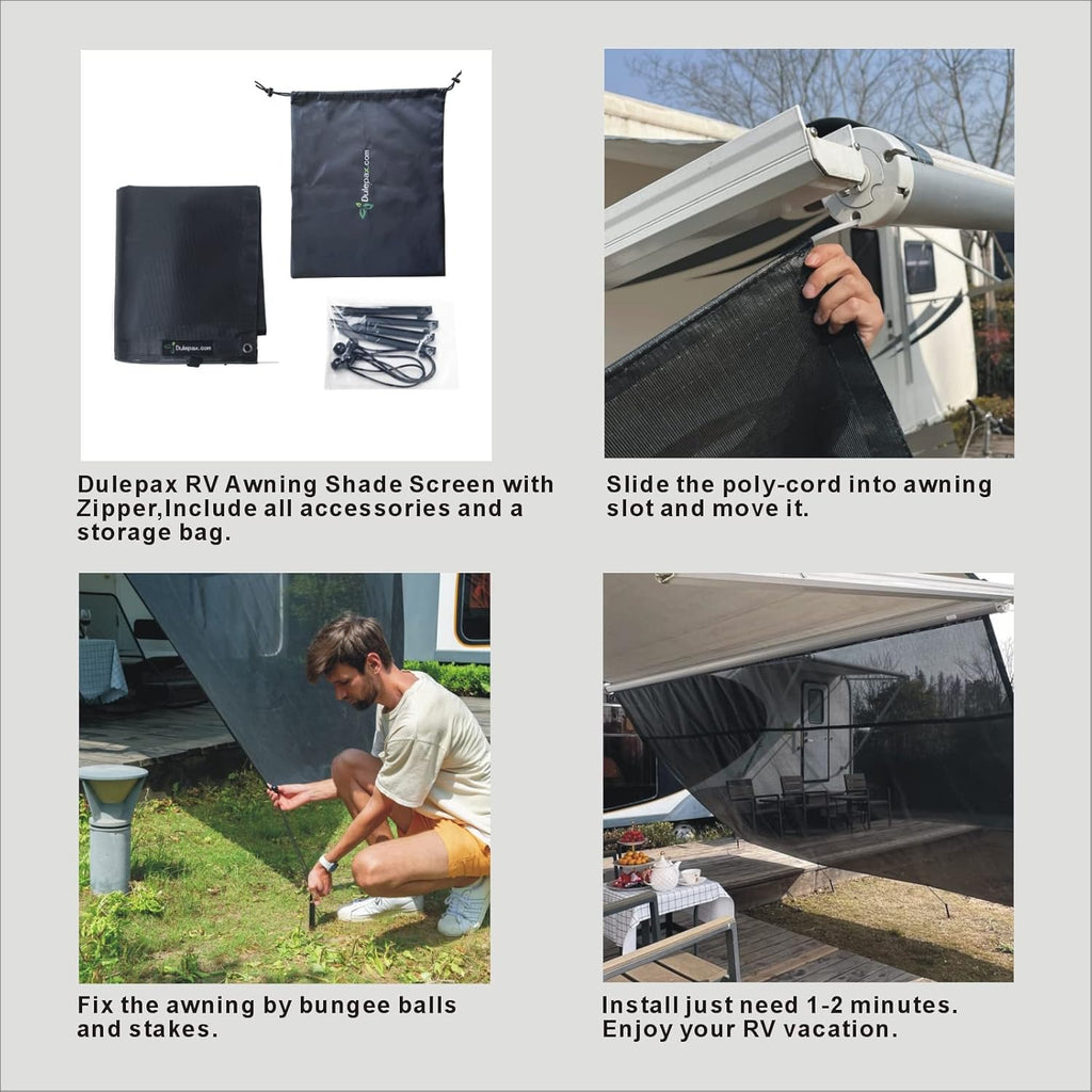 RV Awning Shade Screen with Zipper 8'X16'3'' X2542