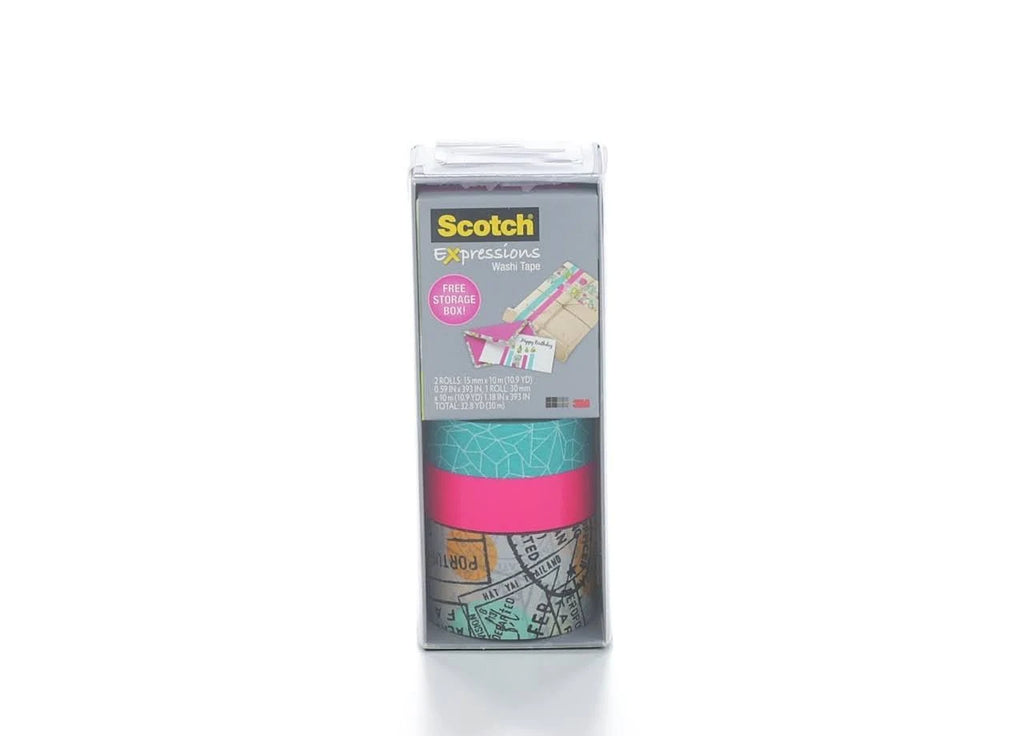 Neon Pink Washi Tape, 3 Rolls with Storage Box D3438