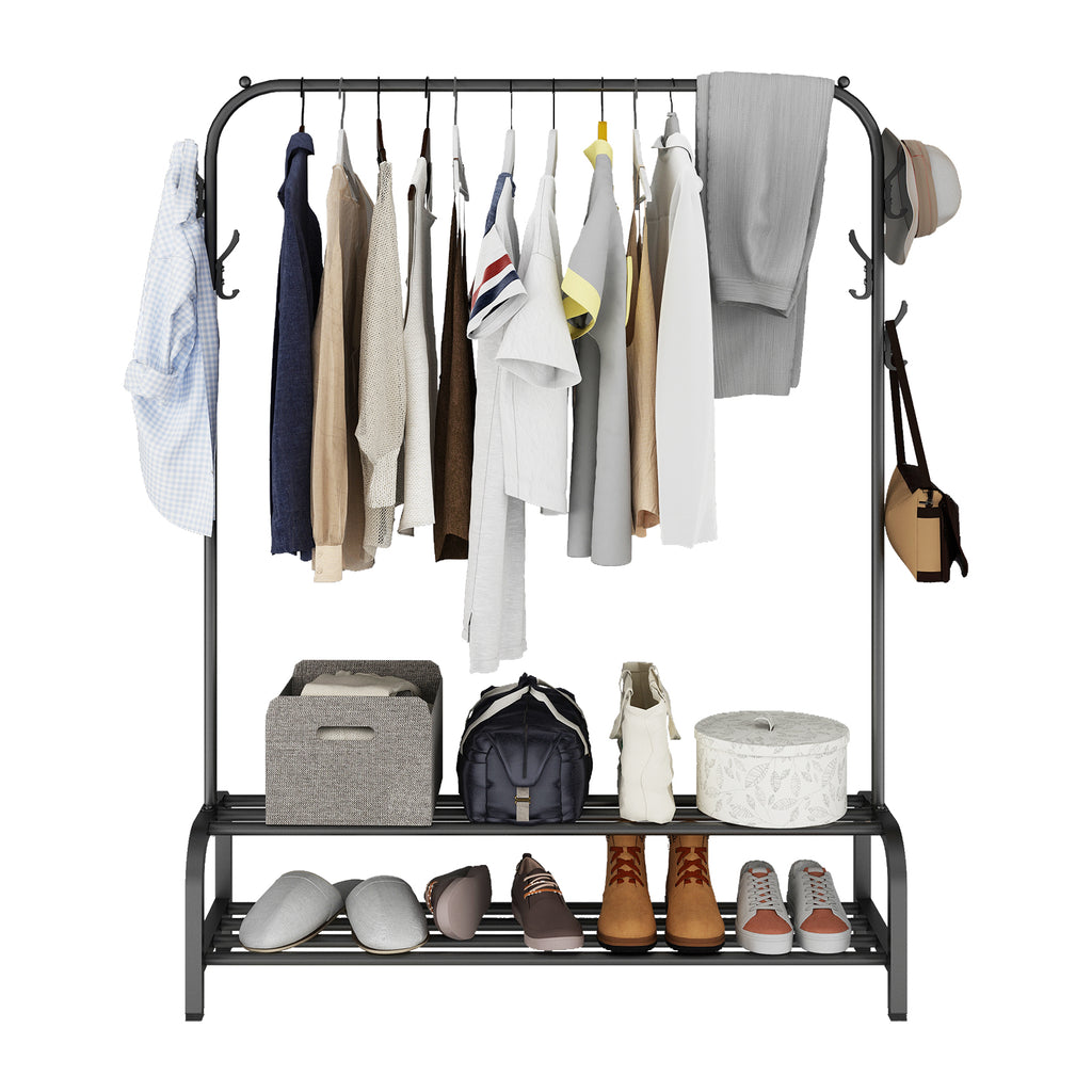 Black Freestanding Garment Rack with 6 Hangers 2 Shelves L604287
