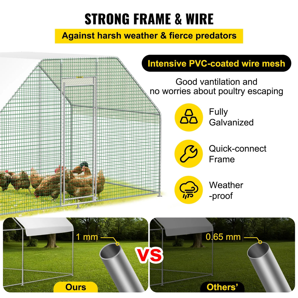 10×6ft Large Metal Chicken Coop with Waterproof Cover E341568