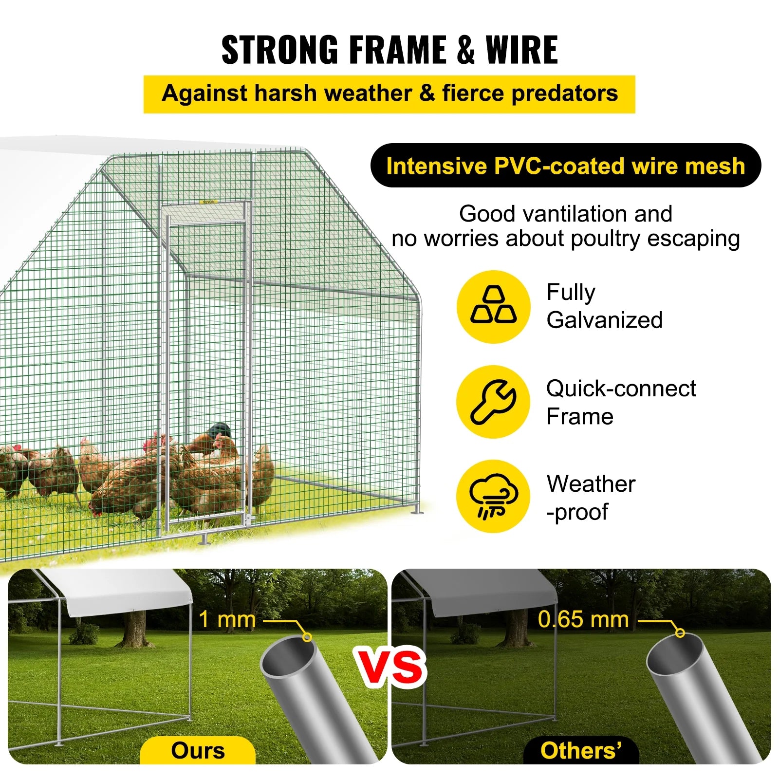 10×6ft Large Metal Chicken Coop with Waterproof Cover E341568