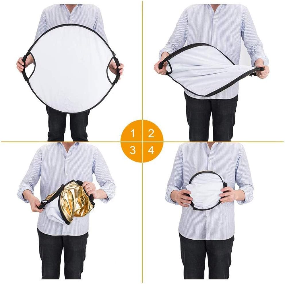 5 in 1 Collapsible Reflector Set with 2 Handles and Carrying Bag Gold Silver White Black Transparent (23.6in) F855041