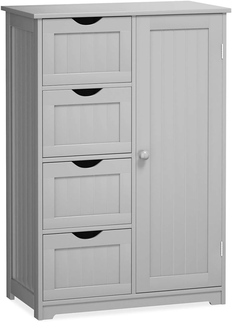 White 1 Door 4 Drawer Wooden Bathroom Floor Cabinet Z81267