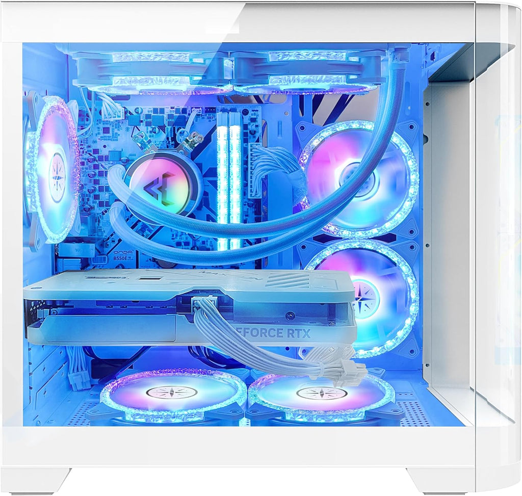 White Gaming PC Desktop - AMD Ryzen 7 5700X 8-Core 3.4GHz - GeForce RTX 4060 - 1TB M.2 + 1TB SATA SSD - 32GB DDR4 3200MHz - 240mm AIO CPU Liquid Cooler - Windows 11 Pro C7783